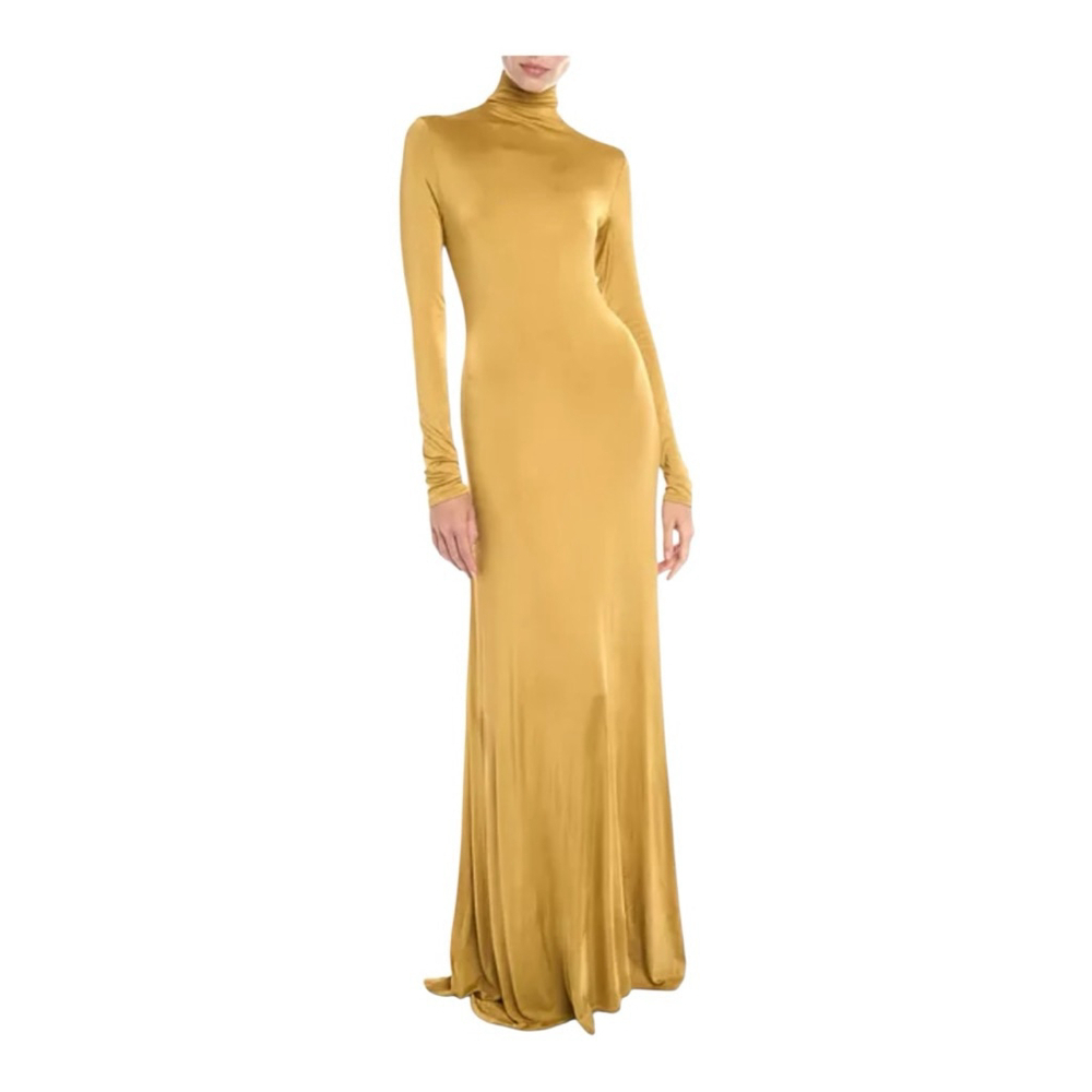 Women's TOVE Gold Long Sleeve Turtleneck Maxi Dress Size 2 (34)